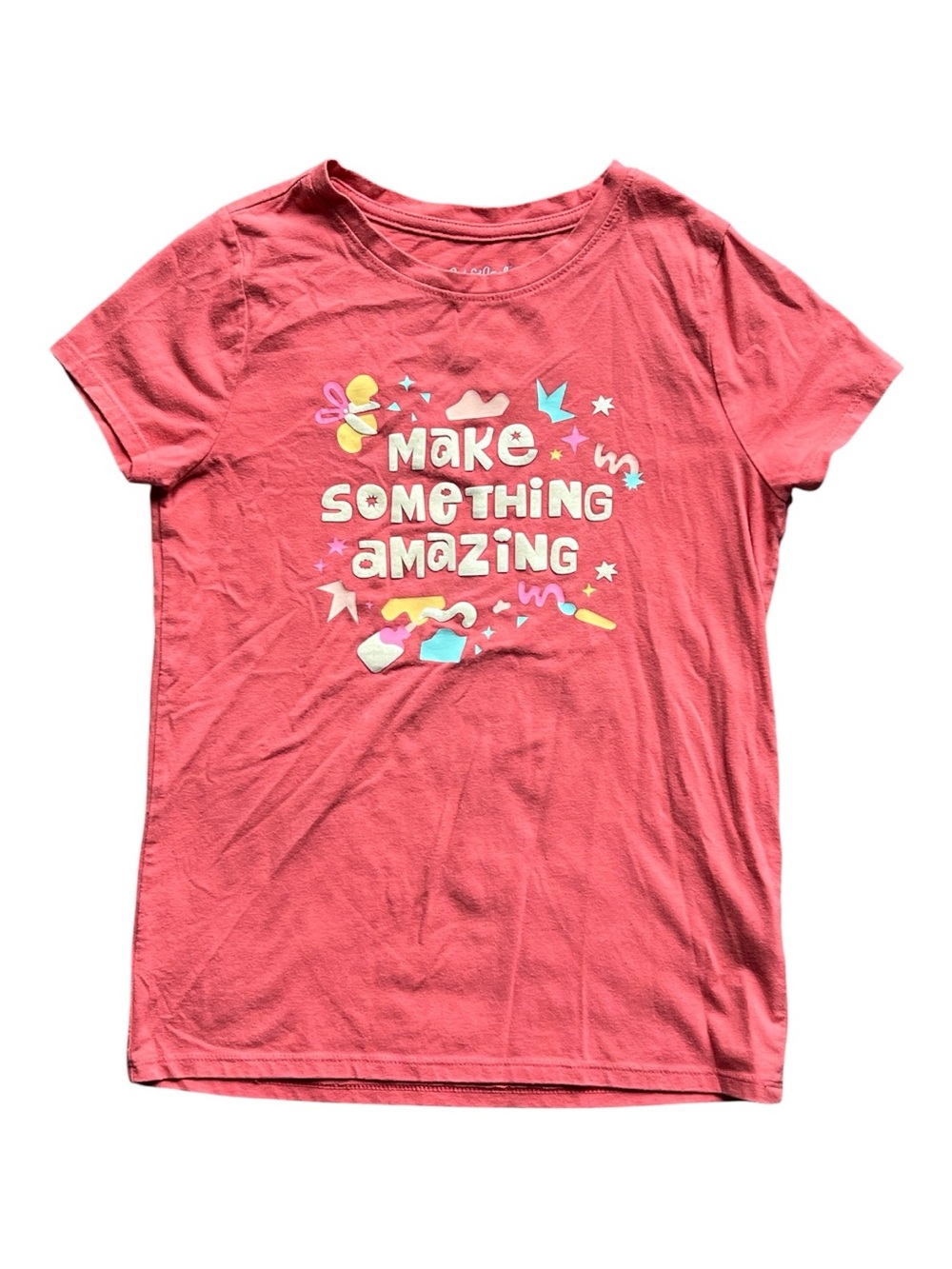 Cat & Jack Coral Pink Graphic Tee - "Make Something Amazing" Size M 7/8